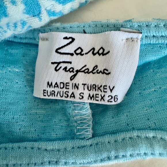 Zara Trafaluc Turquoise White Paisley Sleeveless Mini Dress With Cutout Back - Picture 9 of 14